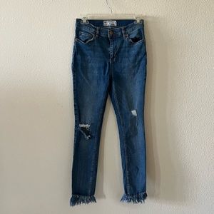 Free People Great Heights Jeans Womens 28 Blue Distressed Raw Hem Ripped Skinny